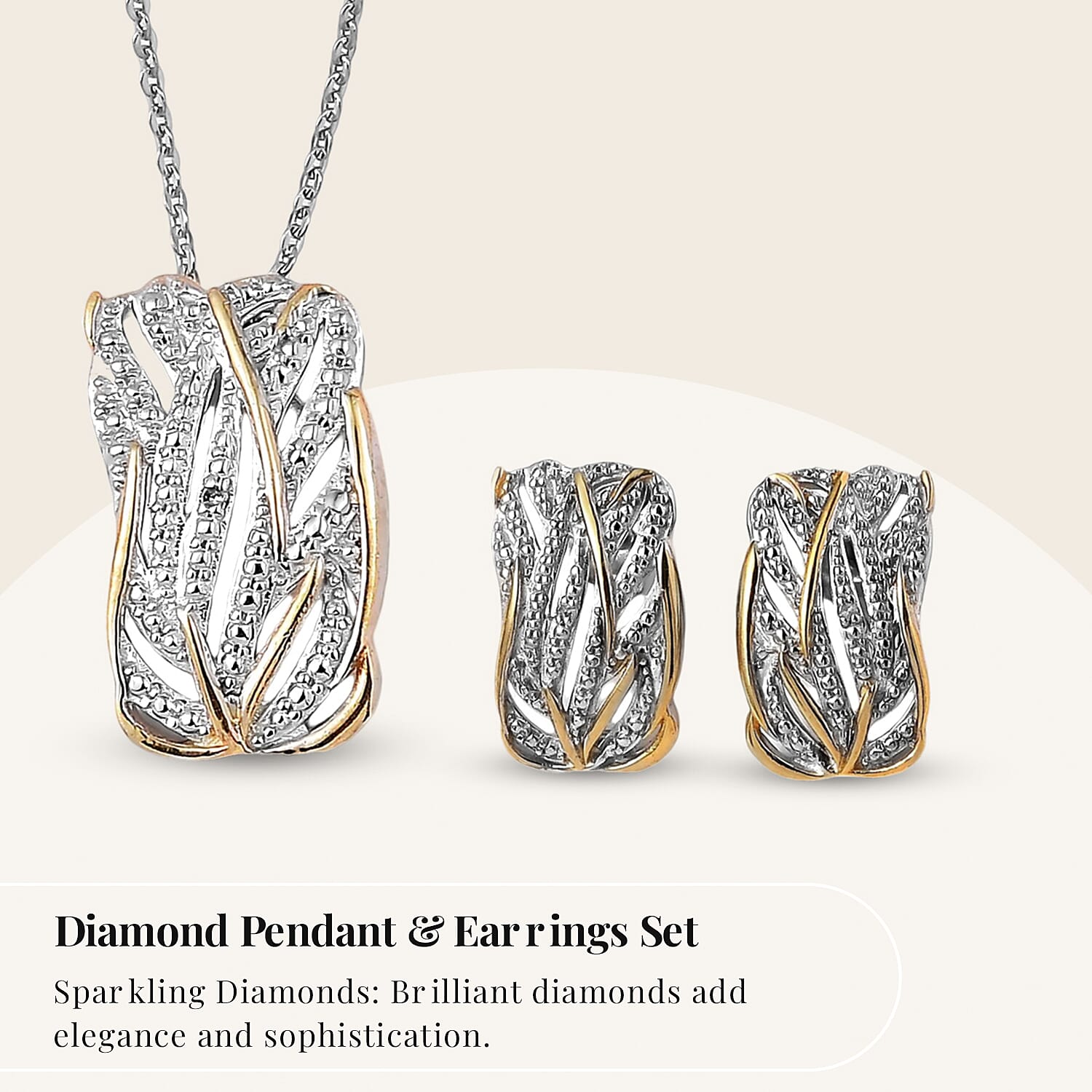 Diamond Pendant with Chain Size 20 Inch in Sterling Silver with Platinum and 18K Vermeil Yellow Gold and Diamond Stud Earrings in Platinum and Gold Plated Silver 0.01 Ct 221222935 1