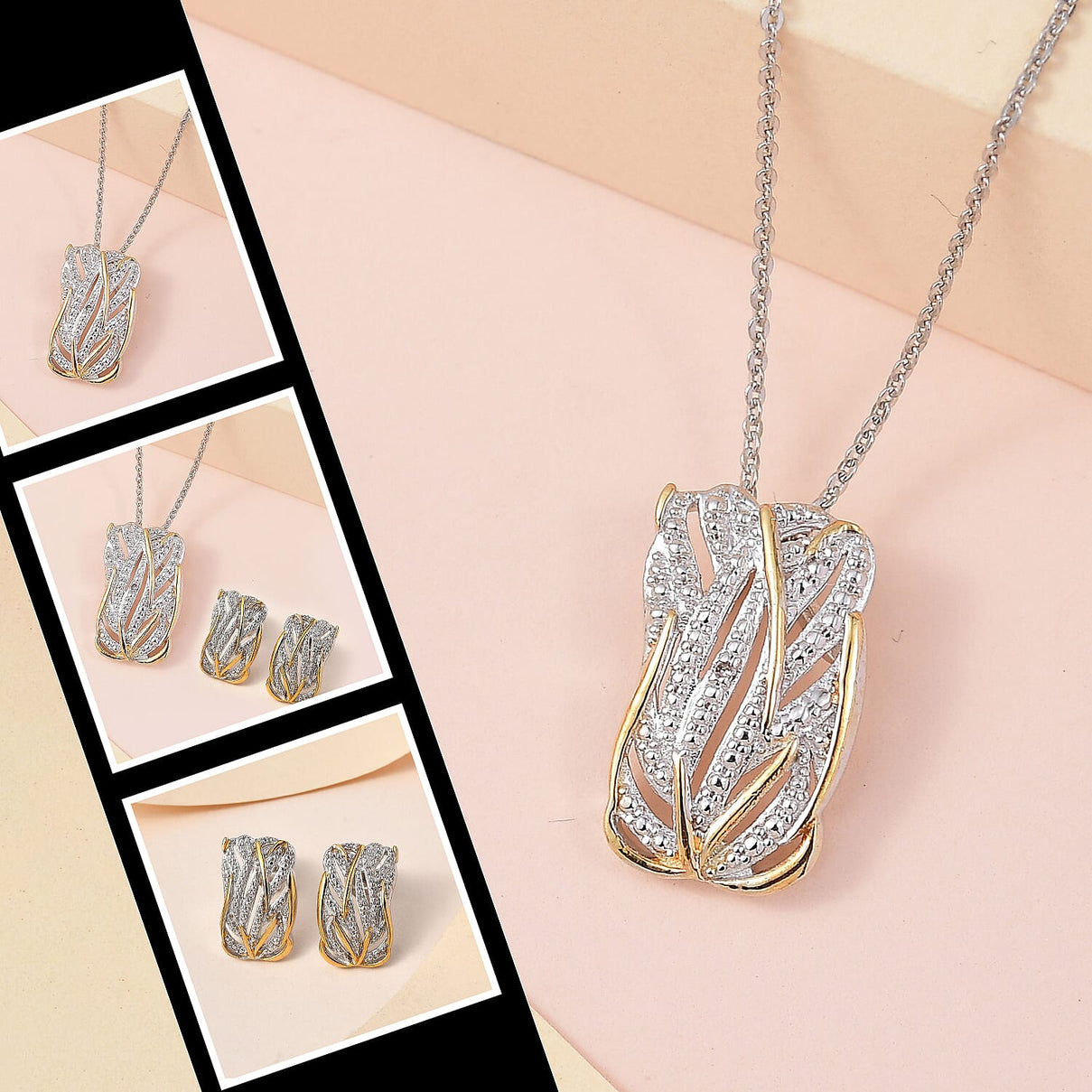 Diamond Pendant with Chain Size 20 Inch in Sterling Silver with Platinum and 18K Vermeil Yellow Gold and Diamond Stud Earrings in Platinum and Gold Plated Silver 0.01 Ct 221222935 2