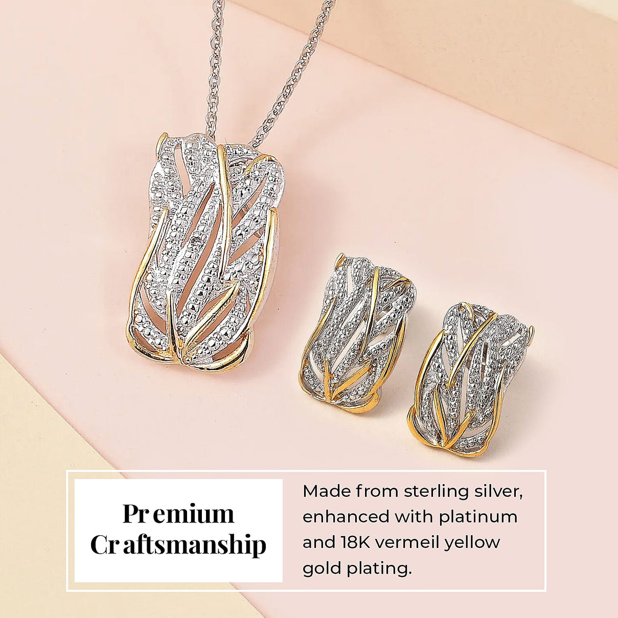 Diamond Pendant with Chain Size 20 Inch in Sterling Silver with Platinum and 18K Vermeil Yellow Gold and Diamond Stud Earrings in Platinum and Gold Plated Silver 0.01 Ct 221222935 4