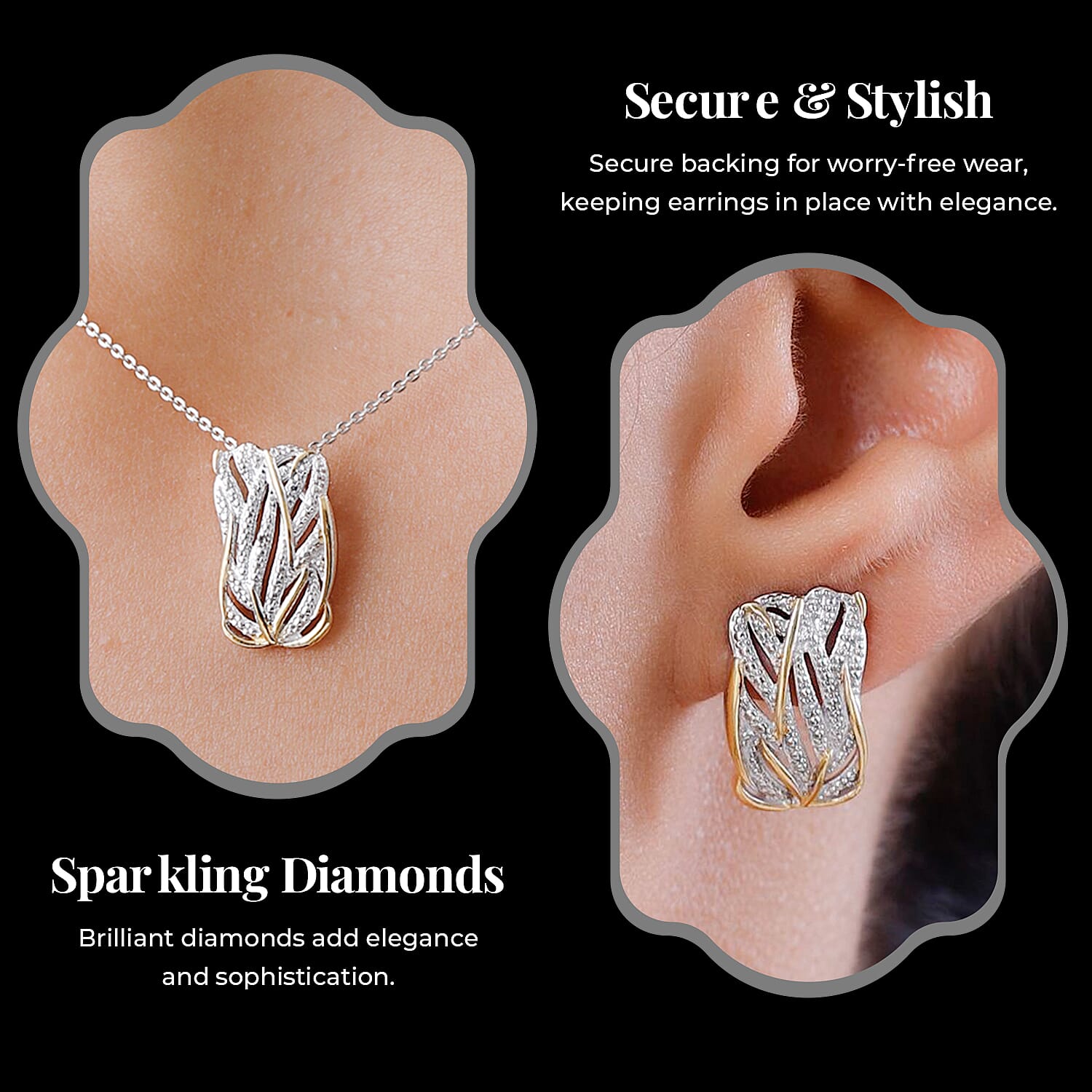 Diamond Pendant with Chain Size 20 Inch in Sterling Silver with Platinum and 18K Vermeil Yellow Gold and Diamond Stud Earrings in Platinum and Gold Plated Silver 0.01 Ct 221222935 5