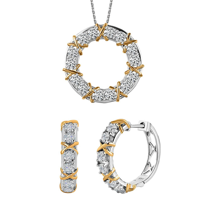 Moissanite Circle Pendant with Chain (Size 20) in 18K Yellow Gold Vermeil &amp; Platinum Plated Sterling Silver 1.47 Ct and Moissanite Hoop Earrings in Two-Tone Plated Sterling Silver 1.25 Ct, Silver Wt 5 221223063 1