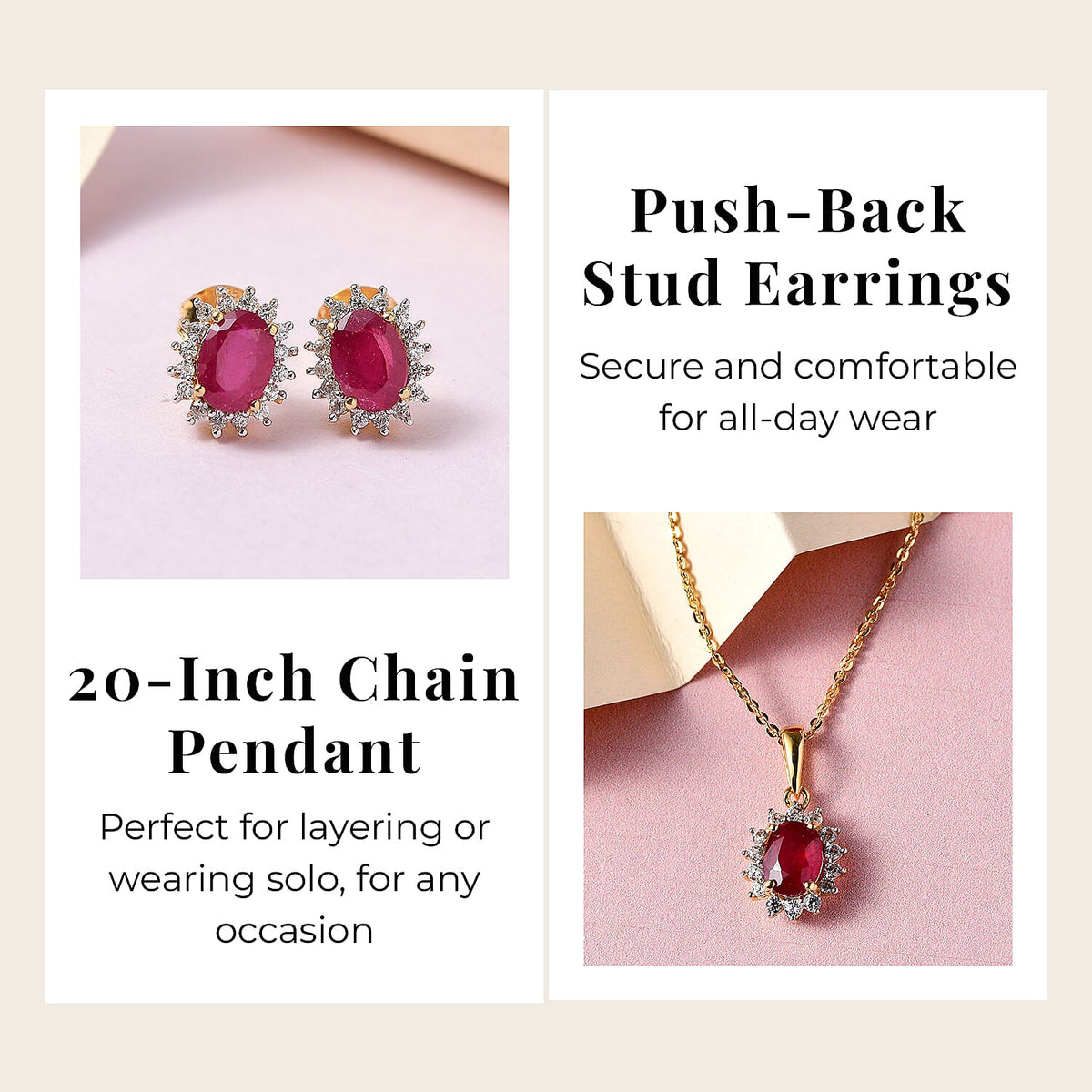 African Ruby (FF) July Birthstone and Natural Cambodian Zircon Pendant with Chain (Size - 20) and Earrings in 18K Vermeil Yellow Gold Plated Sterling Silver 221223150 5