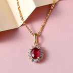 African Ruby (FF) and Natural Cambodian Zircon Pendant with Chain (Size - 20) 1.610 Ct. and Earrings 3.28 Ct. in 18K Vermeil Yellow Gold Plated Sterling Silver