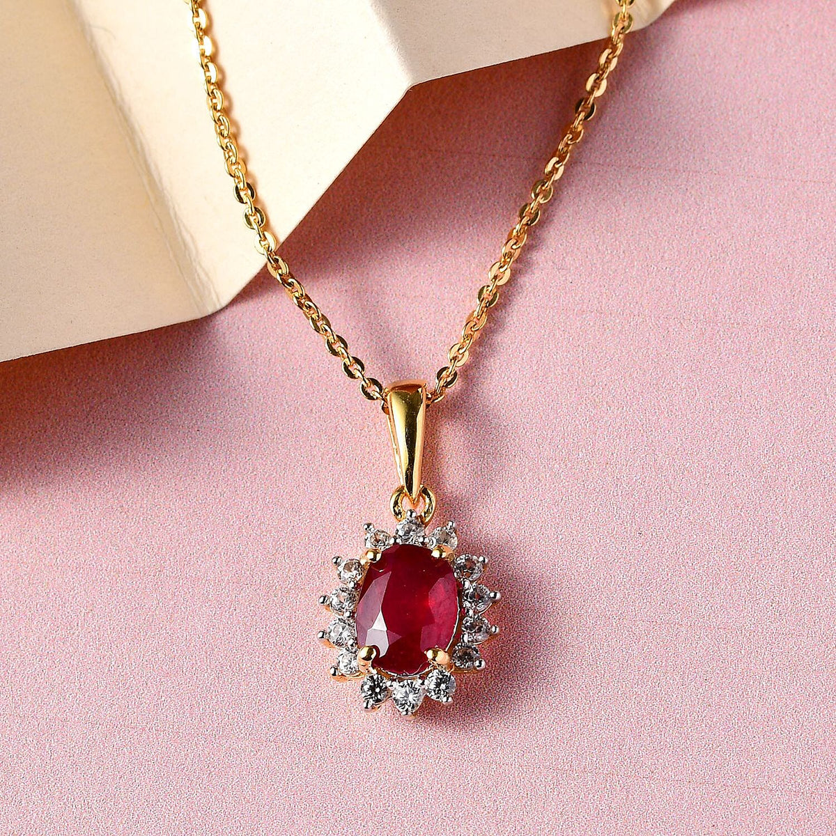 African Ruby (FF) July Birthstone and Natural Cambodian Zircon Pendant with Chain (Size - 20) and Earrings in 18K Vermeil Yellow Gold Plated Sterling Silver 221223150 6