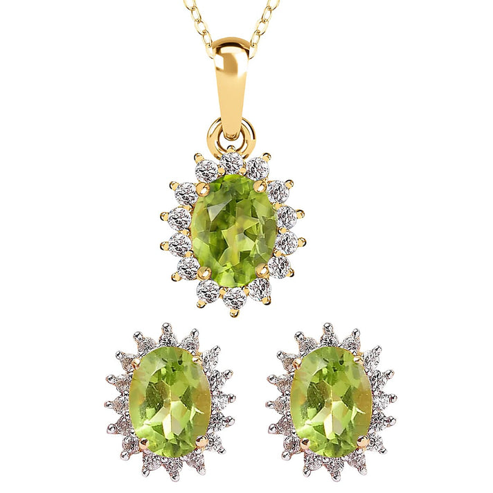 Hebei Peridot August Birthstone and Natural Cambodian Zircon Pendant with Chain(Size-20 inch with Lobster Clasp) and Earrings in 18K Vermeil Yellow Gold Plated Sterling Silver 221223473 1