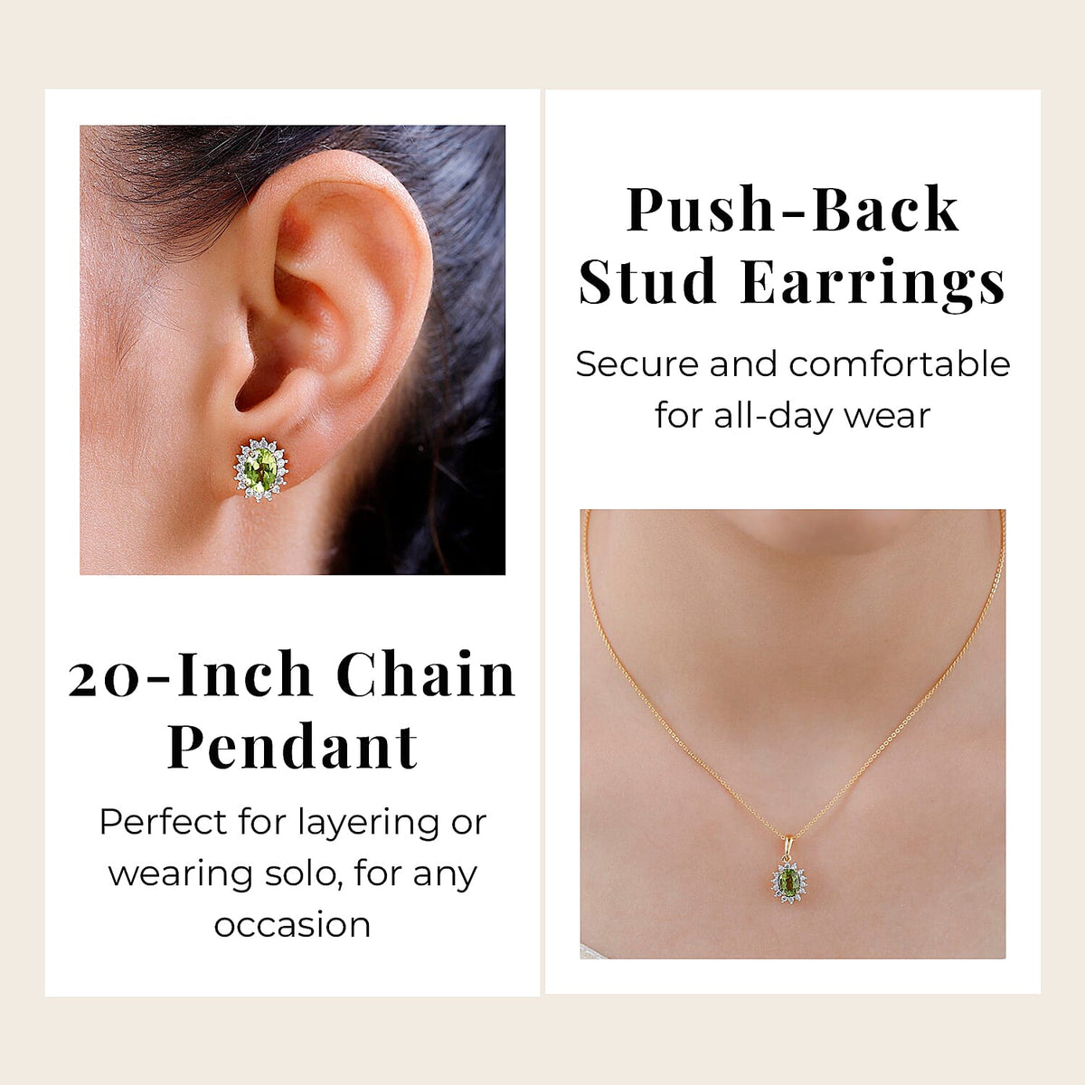 Hebei Peridot August Birthstone and Natural Cambodian Zircon Pendant with Chain(Size-20 inch with Lobster Clasp) and Earrings in 18K Vermeil Yellow Gold Plated Sterling Silver 221223473 4