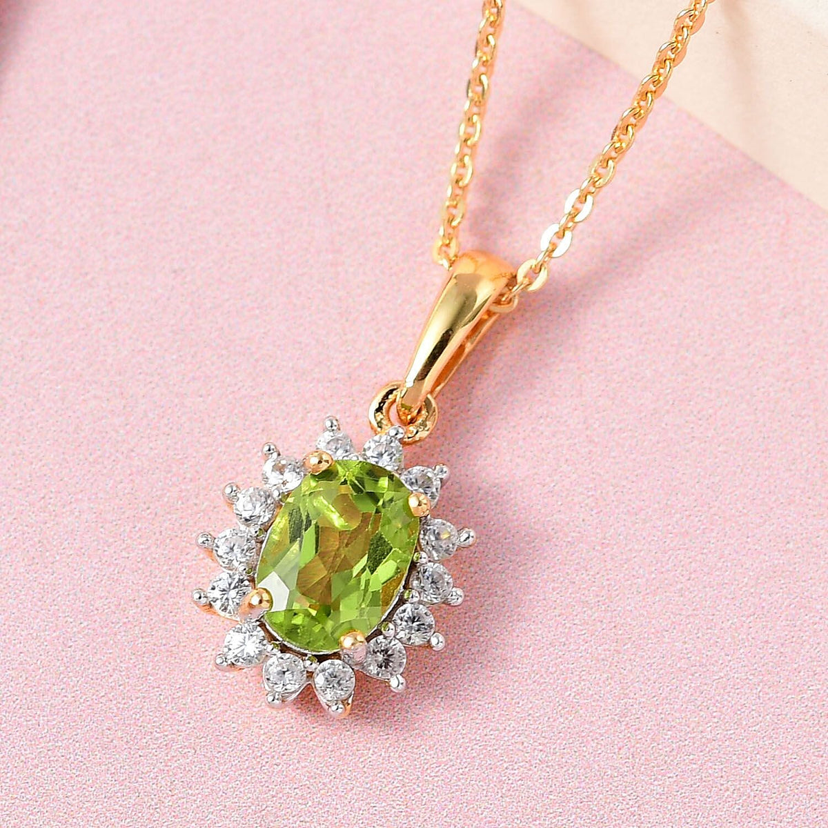 Hebei Peridot August Birthstone and Natural Cambodian Zircon Pendant with Chain(Size-20 inch with Lobster Clasp) and Earrings in 18K Vermeil Yellow Gold Plated Sterling Silver 221223473 5