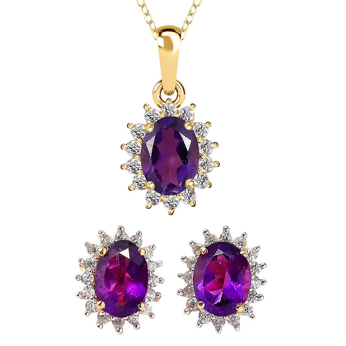 Rainbow Moonstone June Birthstone and Natural Zircon Halo Stud Earrings and Pendant with Chain (Size 20) in Platinum Overlay Sterling Silver 221224560 1
