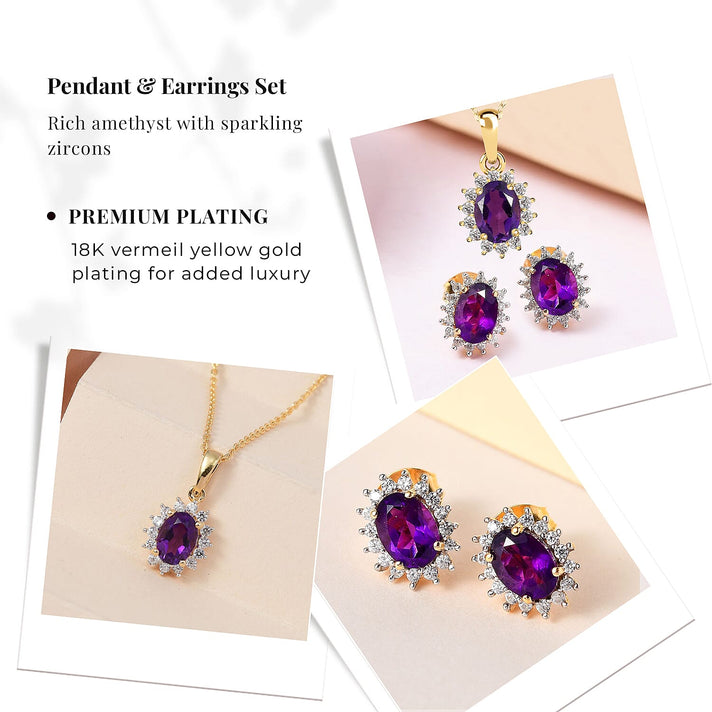 Rainbow Moonstone June Birthstone and Natural Zircon Halo Stud Earrings and Pendant with Chain (Size 20) in Platinum Overlay Sterling Silver 221224560 2