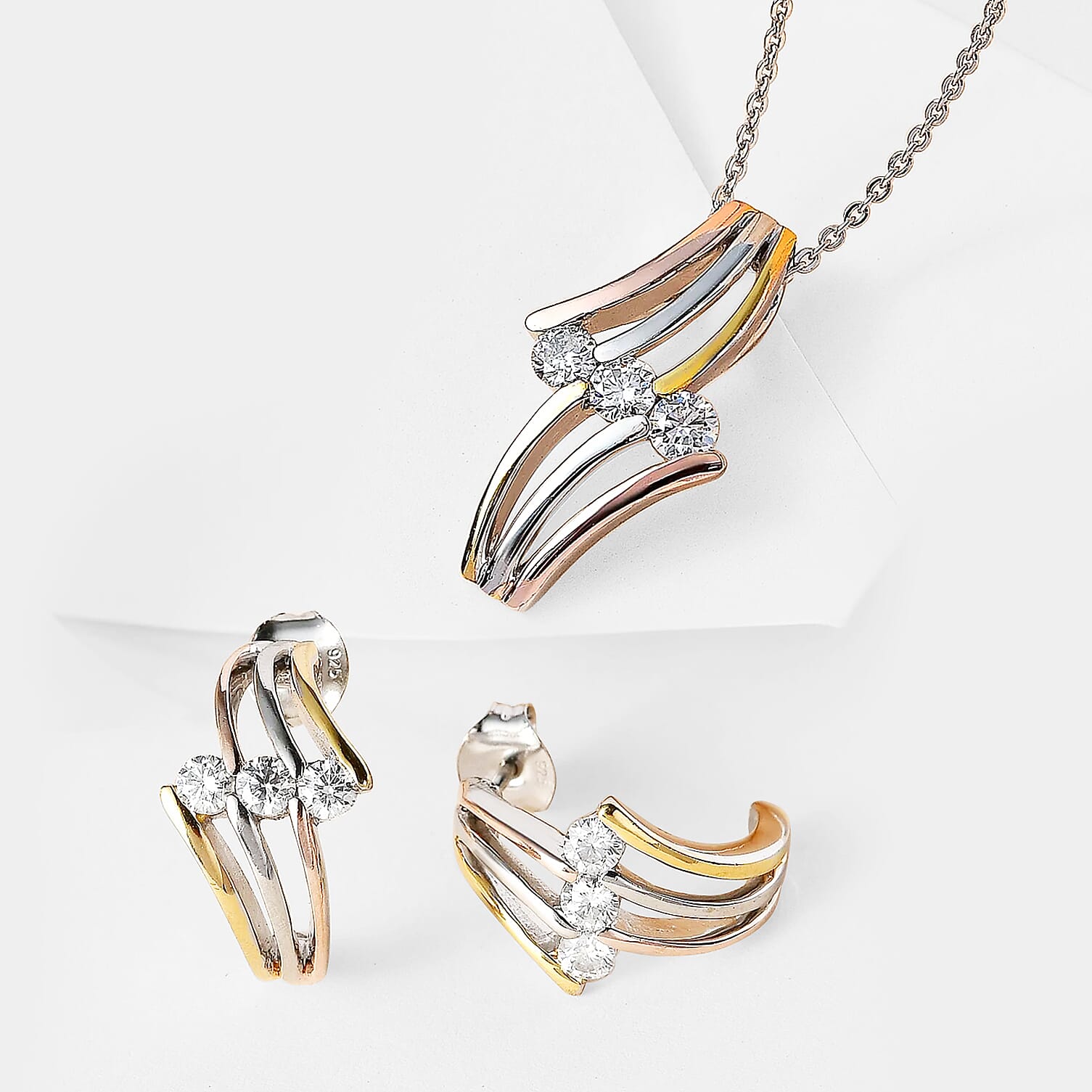 Moissanite Pendant with Chain and Earrings Set 1ct 221223574 0