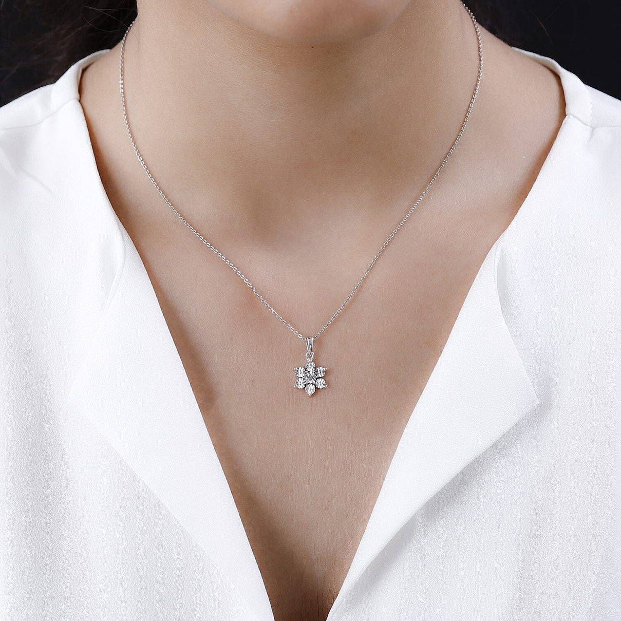 Diamond Floral Pendant and Stud Earrings in Platinum Plated Sterling Silver 221223580 1