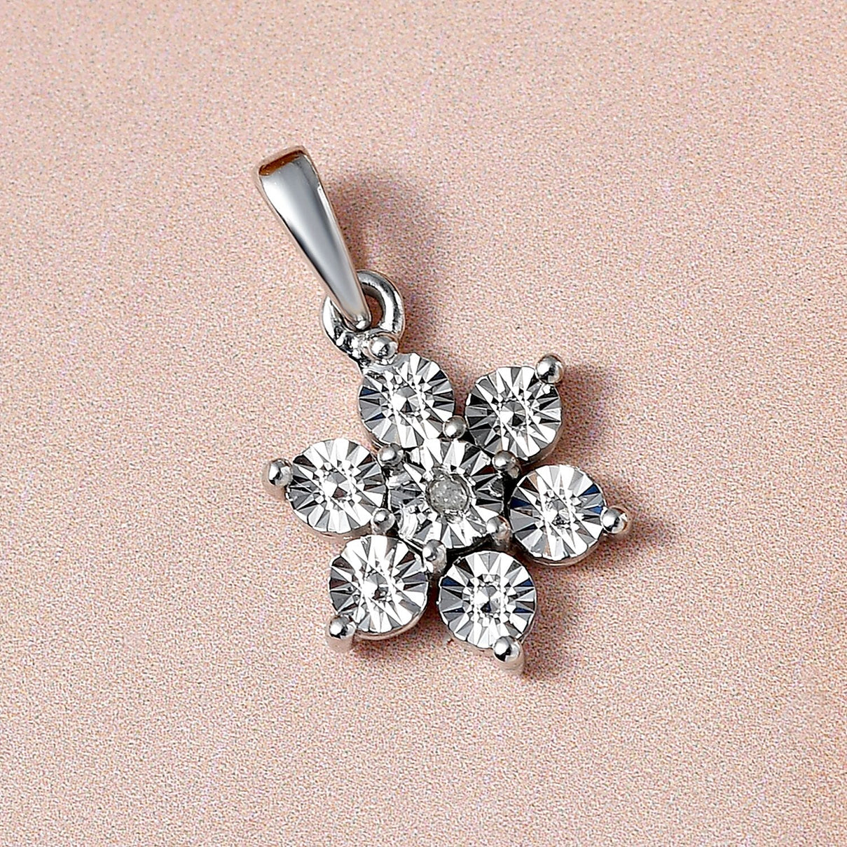 Diamond Floral Pendant and Stud Earrings in Platinum Plated Sterling Silver 221223580 2