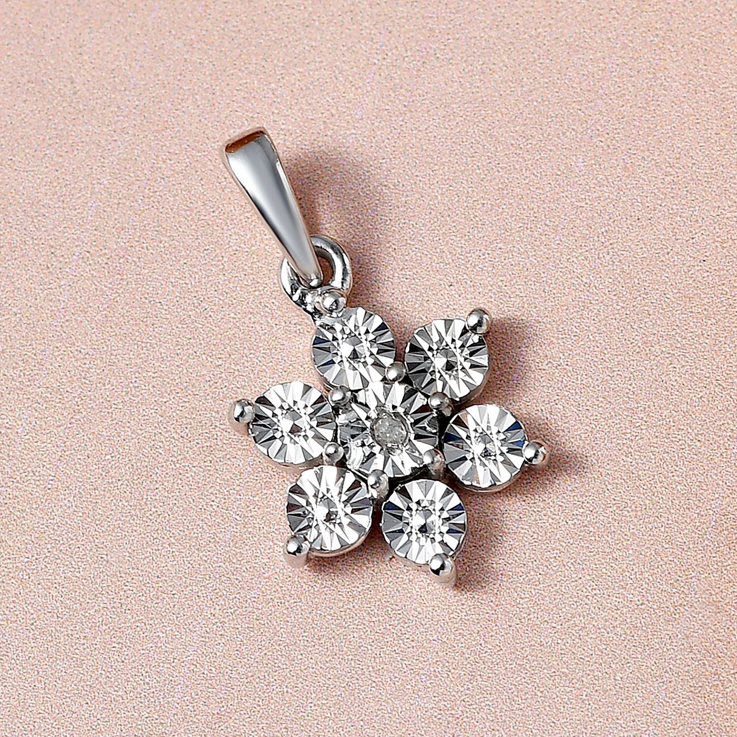 Diamond Floral Pendant and Stud Earrings in Platinum Plated Sterling Silver 221223580 2