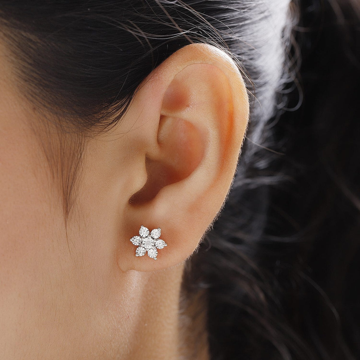 Diamond Floral Pendant and Stud Earrings in Platinum Plated Sterling Silver 221223580 3