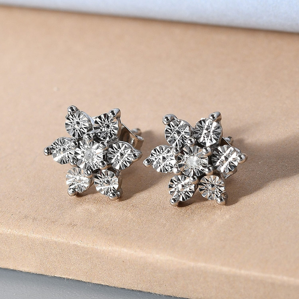 Diamond Floral Pendant and Stud Earrings in Platinum Plated Sterling Silver 221223580 4