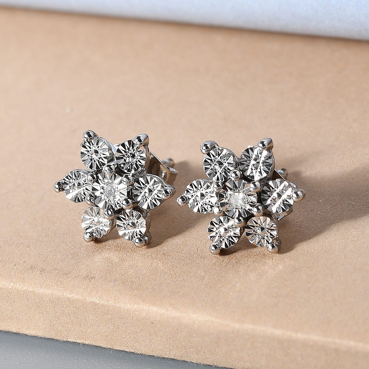 Diamond Floral Pendant and Stud Earrings in Platinum Plated Sterling Silver 221223580 4
