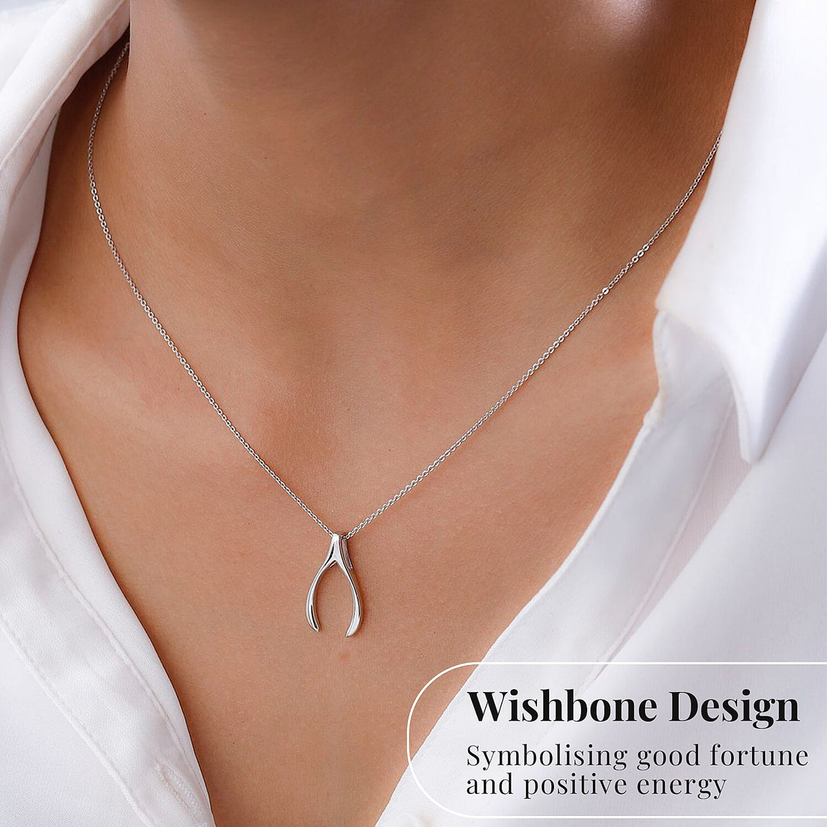 Fortune Favour Pendant with Chain (Size 20) and Wishbone Stud Earrings (with Push Back) in Sterling Silver with Platinum Plating 221223617 3