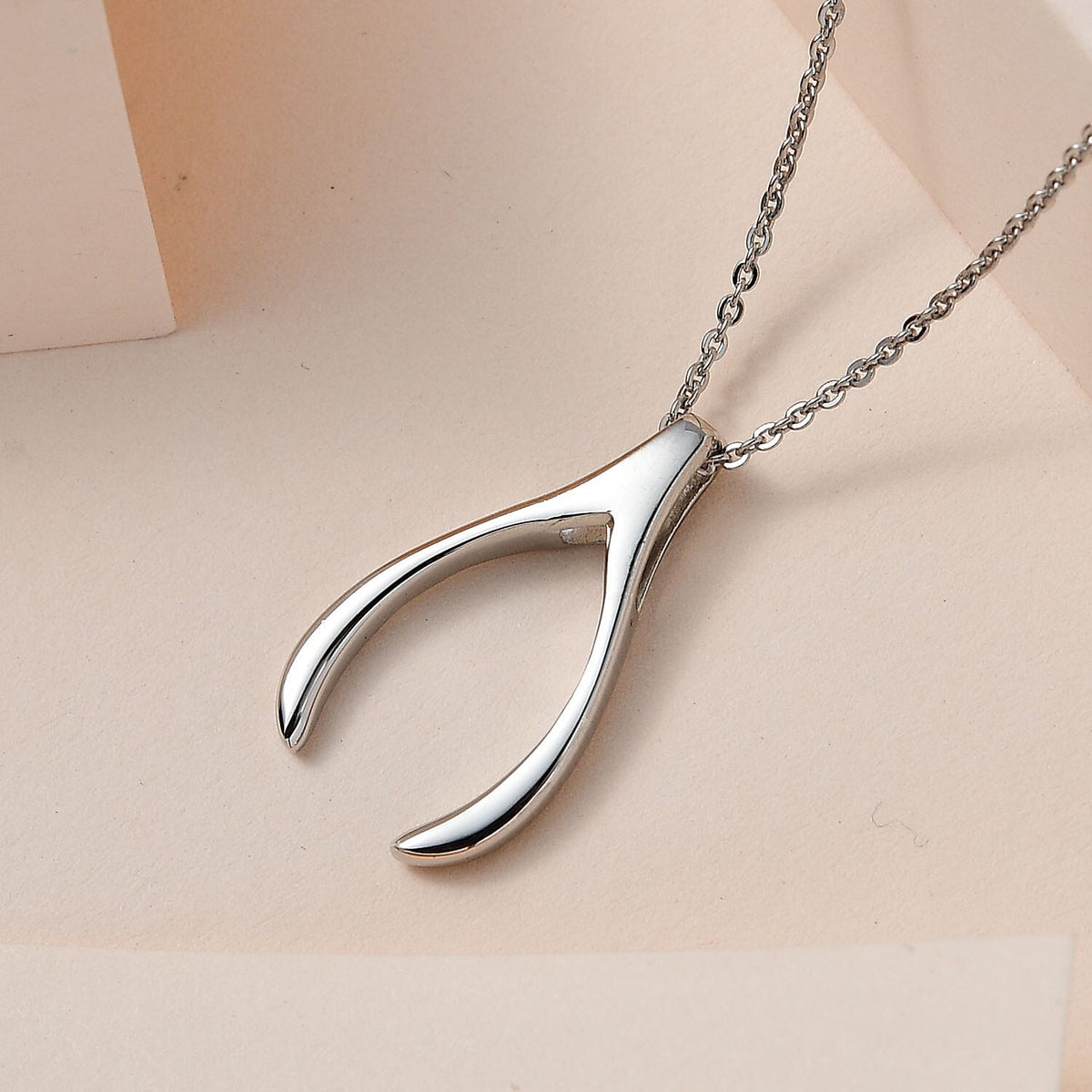 Fortune Favour Pendant with Chain (Size 20) and Wishbone Stud Earrings (with Push Back) in Sterling Silver with Platinum Plating 221223617 6