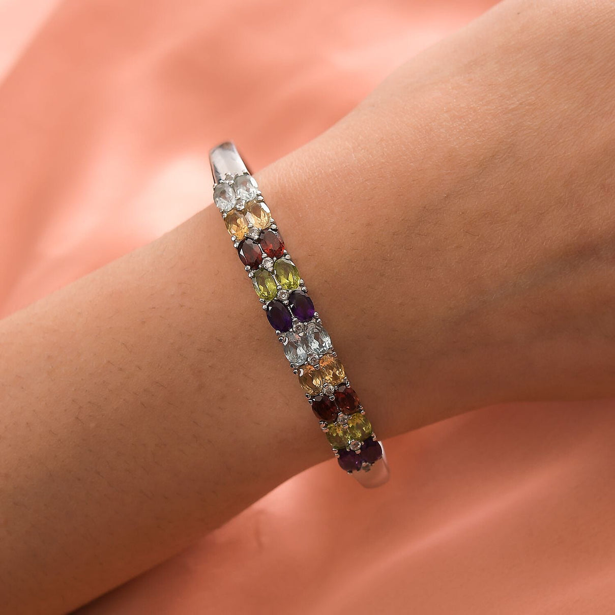 Multi Gemstone Sterling Silver Tree of Life Pendant With Stainless Steel Chain (Size 20) 5.42 Ct and Citrine, Skyblue Topaz and Multi Gemstone Bangle (Size - 7.5) 10.00 Ct. 221223634 3