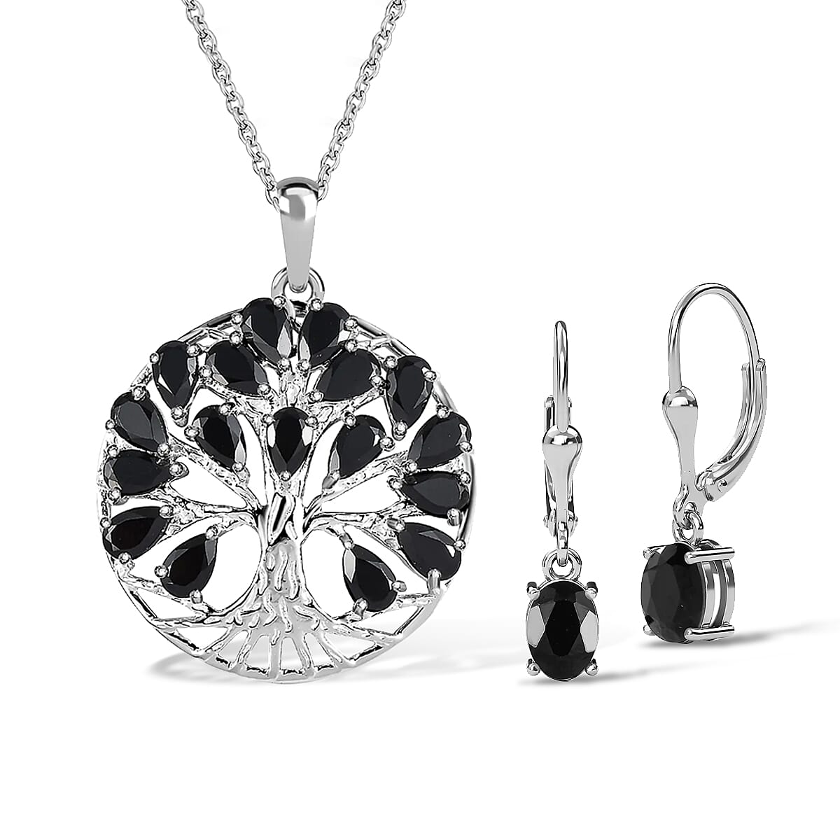 Tree of Life Pendant With Chain (Size 20) 5.46 Ct, Silver Wt 6.23 GM and Black Tourmaline Solitaire Drop Earring in Silver 1.50 Ct 221223687 0