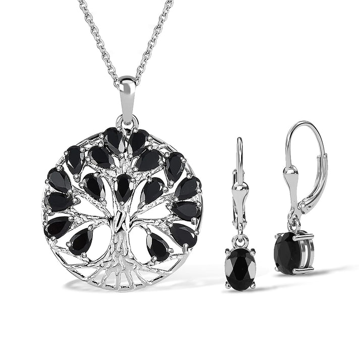 Tree of Life Pendant With Chain (Size 20) 5.46 Ct, Silver Wt 6.23 GM and Black Tourmaline Solitaire Drop Earring in Silver 1.50 Ct 221223687 1