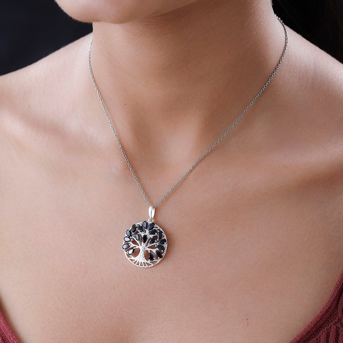 Tree of Life Pendant With Chain (Size 20) 5.46 Ct, Silver Wt 6.23 GM and Black Tourmaline Solitaire Drop Earring in Silver 1.50 Ct 221223687 1
