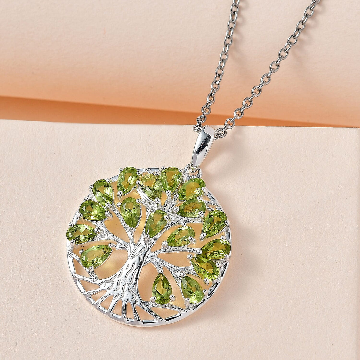 Hebei Peridot Sterling Silver Tree of Life Pendant With Chain (Size 20) 3.62 Ct, Silver Wt. 6.35 GM and Chinese Peridot Drop Earrings in Sterling Silver With Lever Back 2.6 Ct 221223733 2