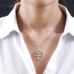 Citrine Sterling Silver Tree of Life Pendant With Chain (Size 20) 3.45 Ct, Silver Wt. 6.11 GM and Citrine Solitaire Earrings in Rhodium Plated Sterling Silver 2.22 Ct.