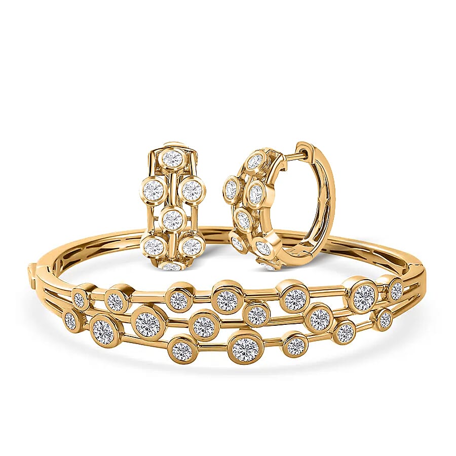 Designer Inspired Moissanite Bubble Bangle and Bubble Hoop Earrings in 18K Yellow Gold Vermeil Plated Sterling Silver 221223923 0