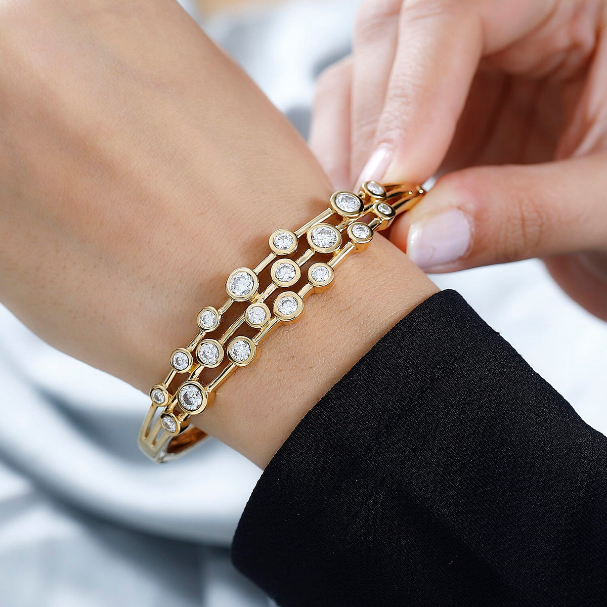 Designer Inspired Moissanite Bubble Bangle and Bubble Hoop Earrings in 18K Yellow Gold Vermeil Plated Sterling Silver 221223923 1