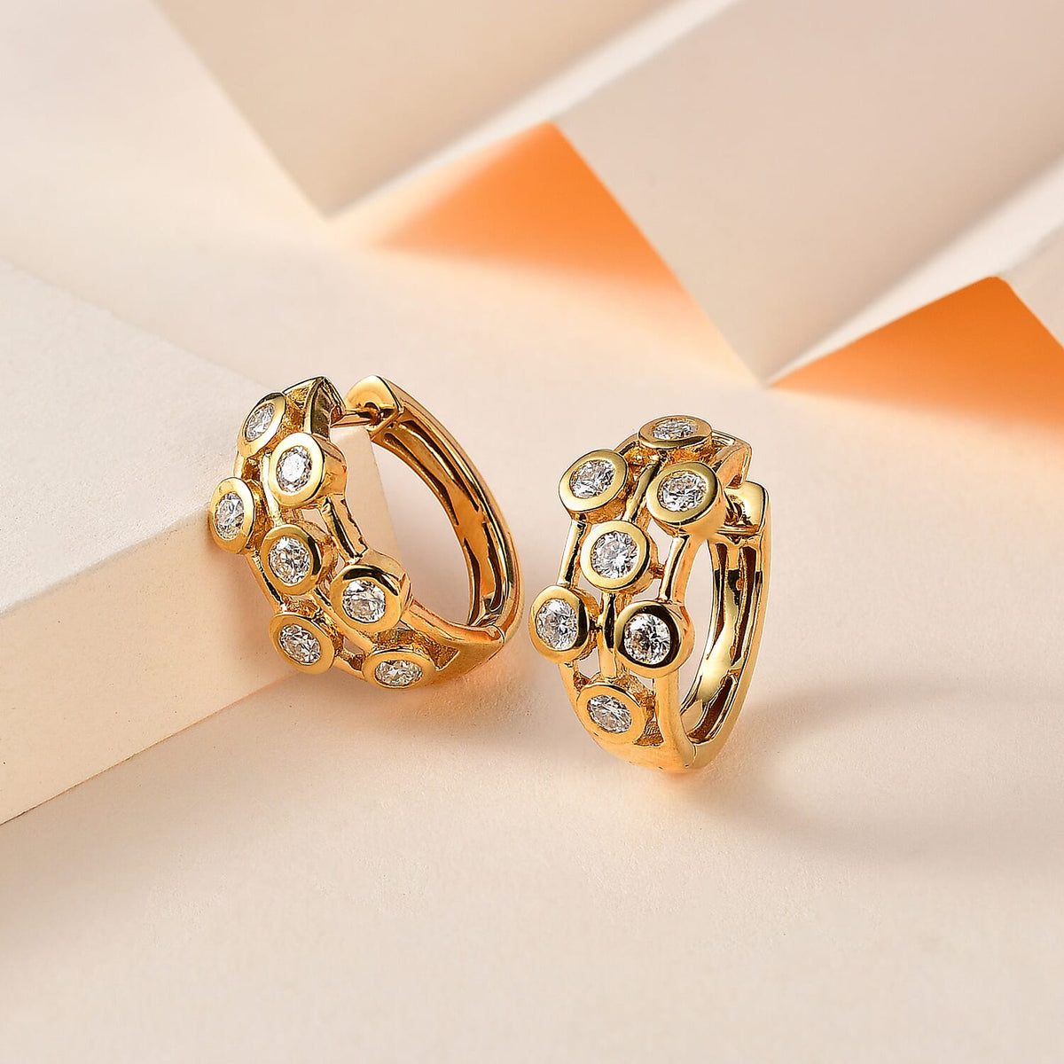 Designer Inspired Moissanite Bubble Bangle and Bubble Hoop Earrings in 18K Yellow Gold Vermeil Plated Sterling Silver 221223923 4