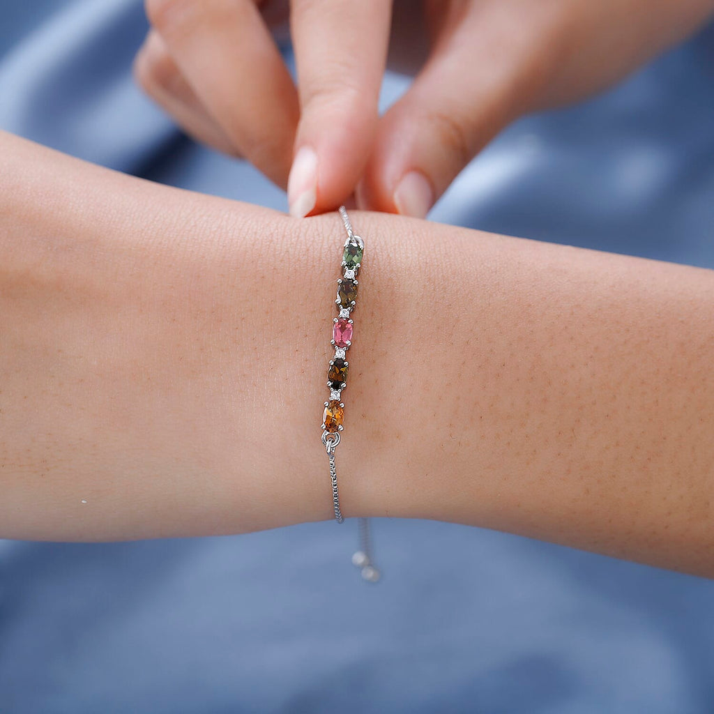 Multi-Tourmaline & Natural Zircon Pendant with Chain (Size 20) 5.60 Ct, Silver Wt. 12.86 Gms and Multi-Tourmaline Bolo Bracelet (Size 7.5-9.5) in Platinum Overlay Sterling Silver