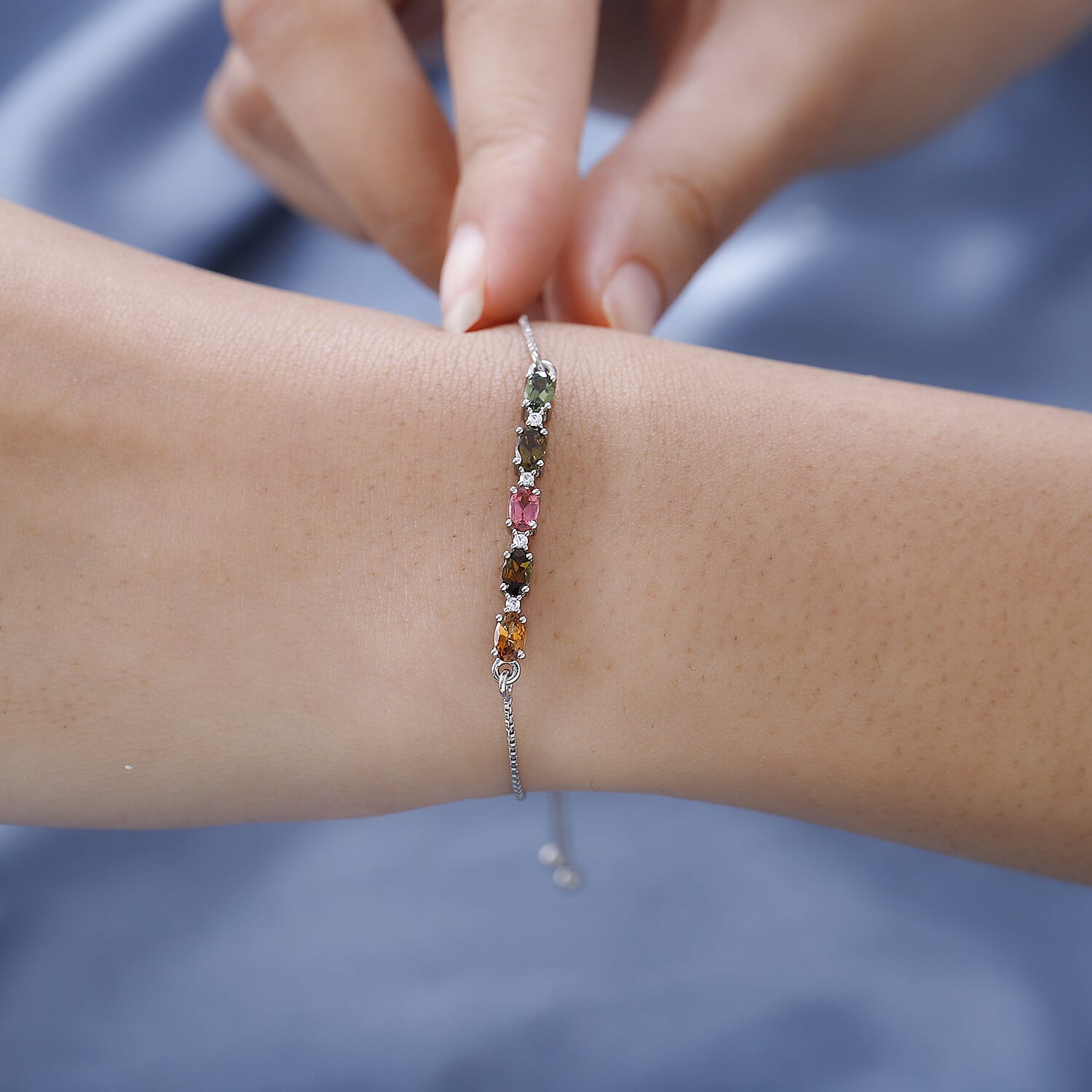 Multi-Tourmaline and Natural Zircon Pendant with Chain (Size 20) and Bolo Bracelet (Size 7.5-9.5) in Platinum Overlay Sterling Silver 221224046 3