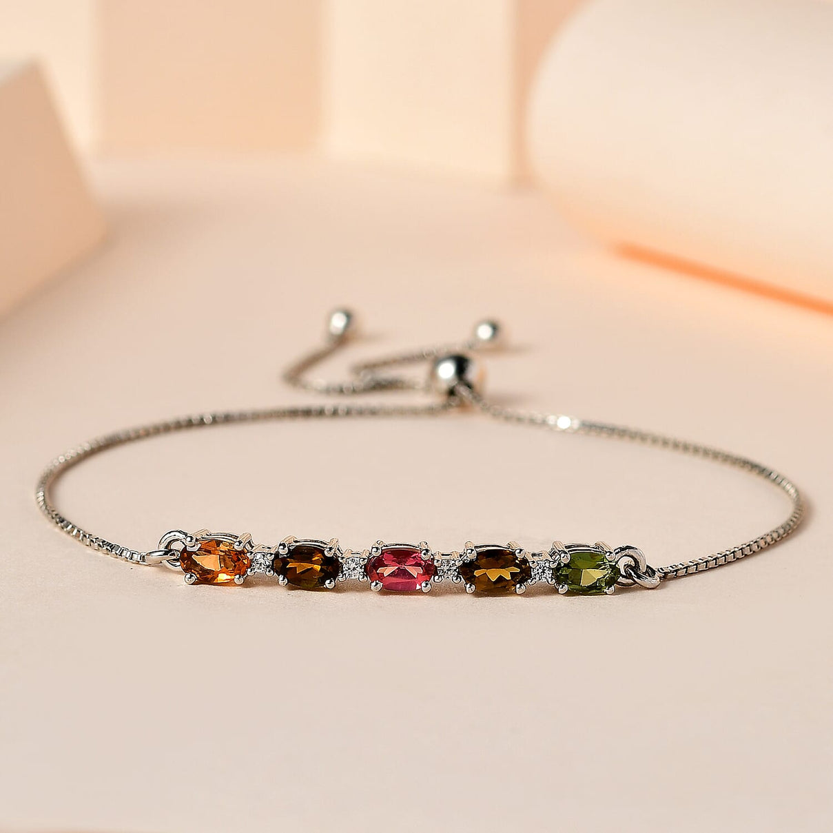 Multi-Tourmaline and Natural Zircon Pendant with Chain (Size 20) and Bolo Bracelet (Size 7.5-9.5) in Platinum Overlay Sterling Silver 221224046 4