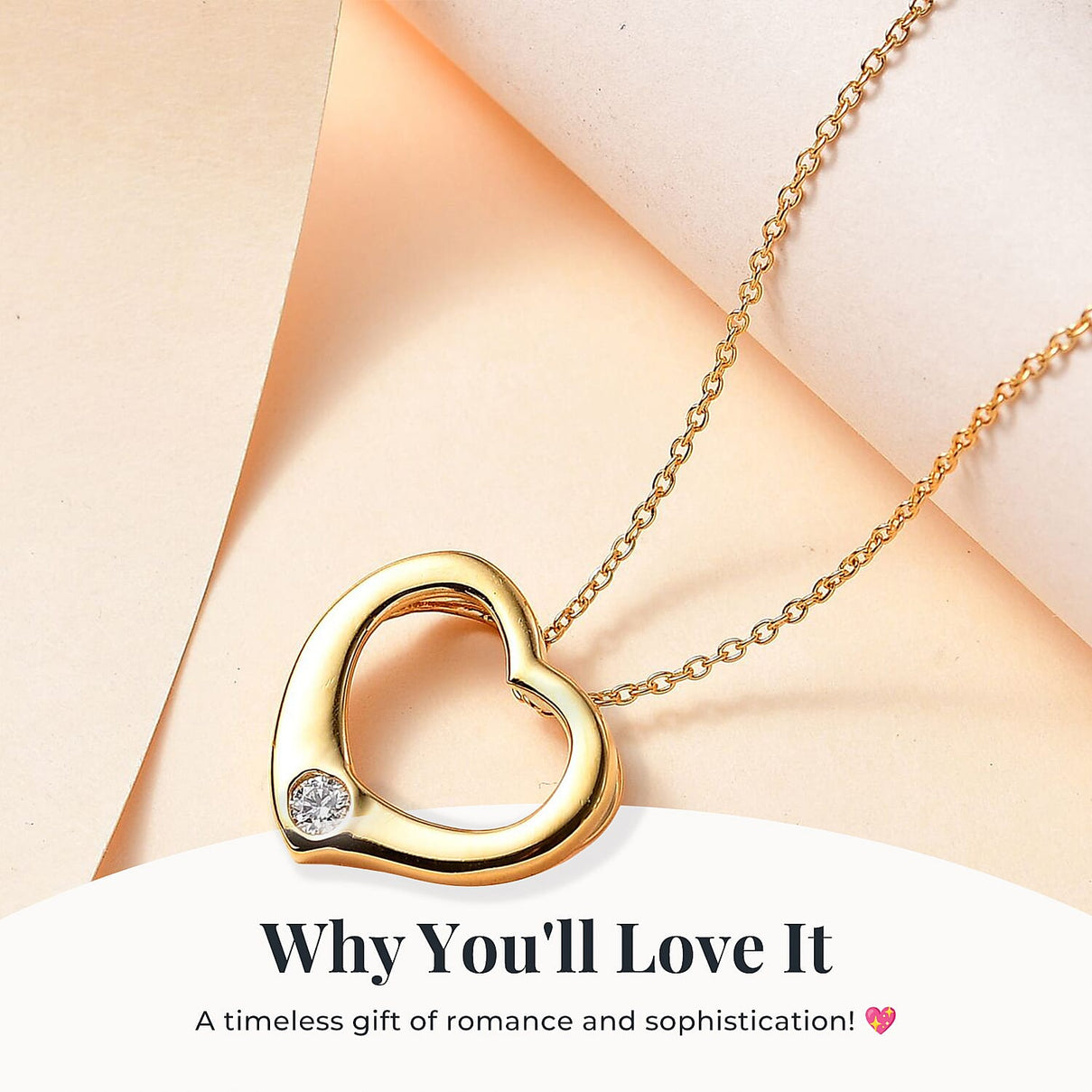 Designer Inspiration - Moissanite Heart Pendant with Chain (Size 20) and Heart Stud Earrings in 18K Vermeil Yellow Gold Plated Sterling Silver 221224069 3