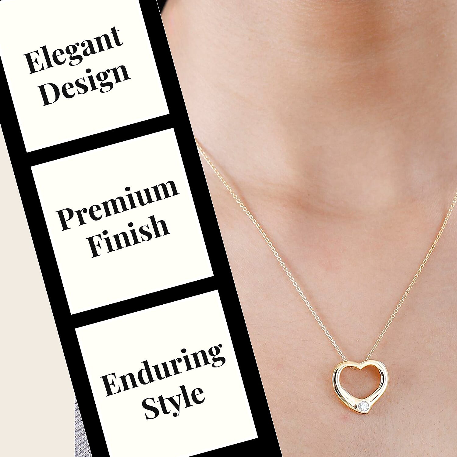 Designer Inspiration - Moissanite Heart Pendant with Chain (Size 20) and Heart Stud Earrings in 18K Vermeil Yellow Gold Plated Sterling Silver 221224069 5
