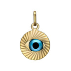 9K Yellow Gold 13mm X 21.5mm Diamond Cut Evil Eye Pendant and Bracelet 7.5 Inch