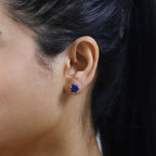 Red Garnet Solitaire Earrings in 14K Gold Plated Sterling Silver 1.62 Ct, Smoky Quartz Push Post Earrings in Platinum Plated Sterling Silver 1.33 Ct and Lapis Lazuli Siolitaire Stud Earrings in Platin