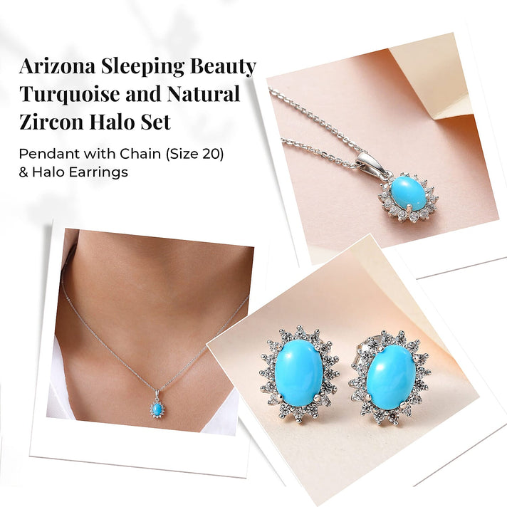 Peridot August Bithstone and Zircon Halo Pendant with Chain (Size - 20) and Halo Earrings in Platinum Overlay Sterling Silver 221224416 2