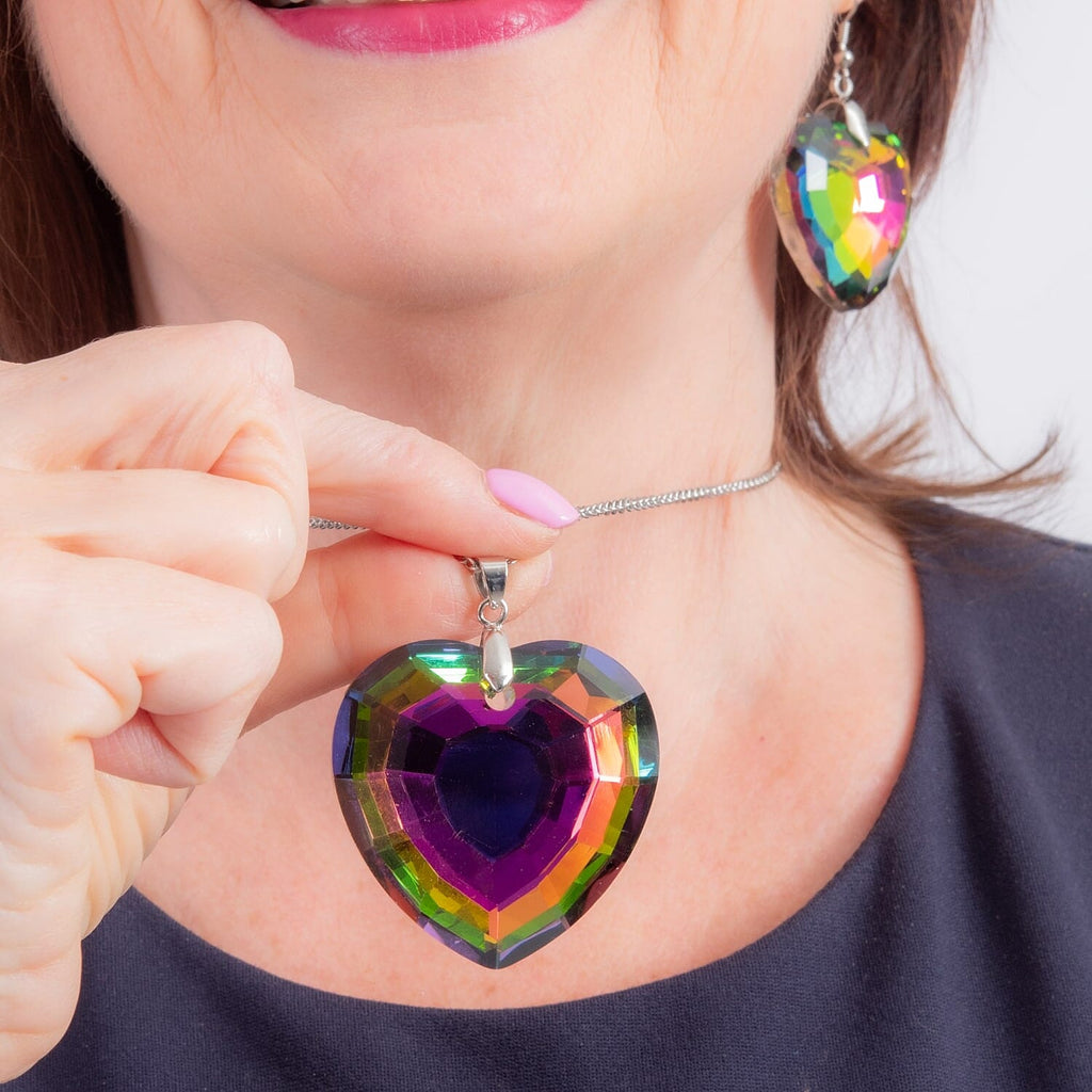 Multi Color Crystal Necklace (Size - 24) 0.010 Ct. and Earrings 0.010 Ct. Pure White Stainless Steel