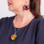 Multi Color Crystal Necklace (Size - 24) 0.010 Ct. and Earrings 0.010 Ct. Pure White Stainless Steel