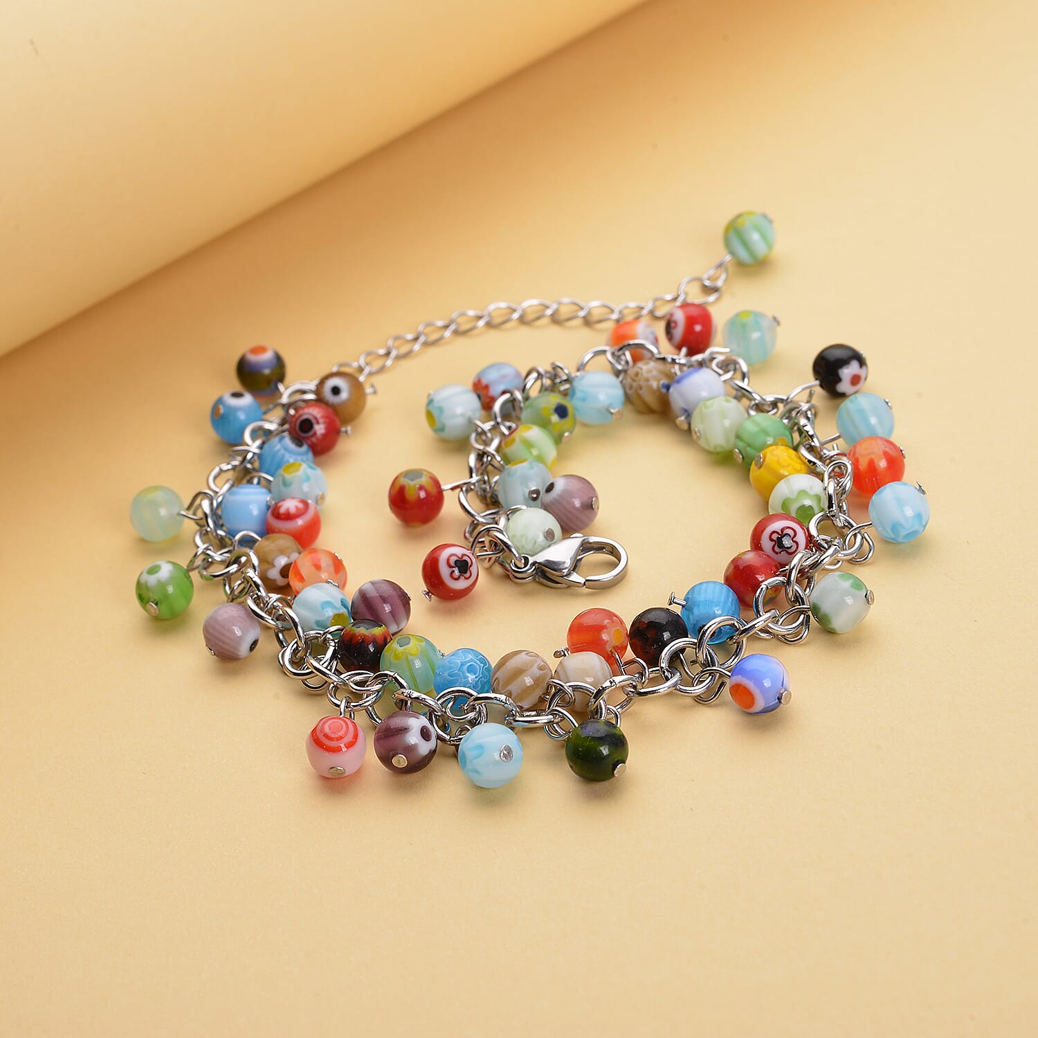 Multi Colour Murano Style Glass Stainless Steel Bracelet and Basket Earrings 221227574 3