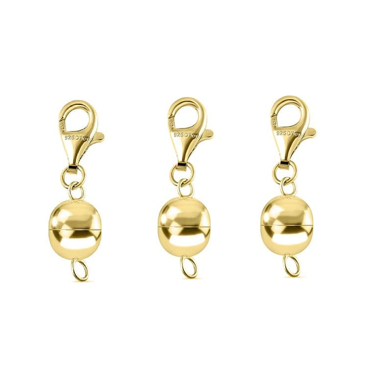 Set of 3 - Magnetic Locks with Lobster Clasp in Gold Plated Sterling Silver 221234037 0