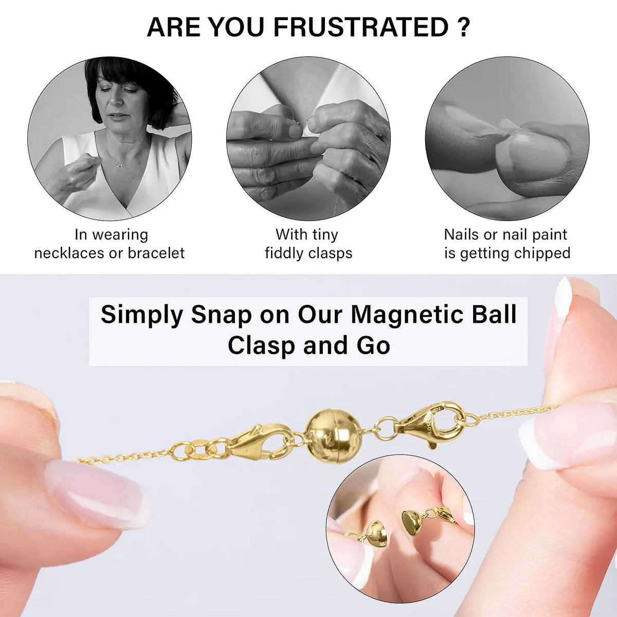 Set of 3 - Magnetic Locks with Lobster Clasp in Gold Plated Sterling Silver 221234037 4