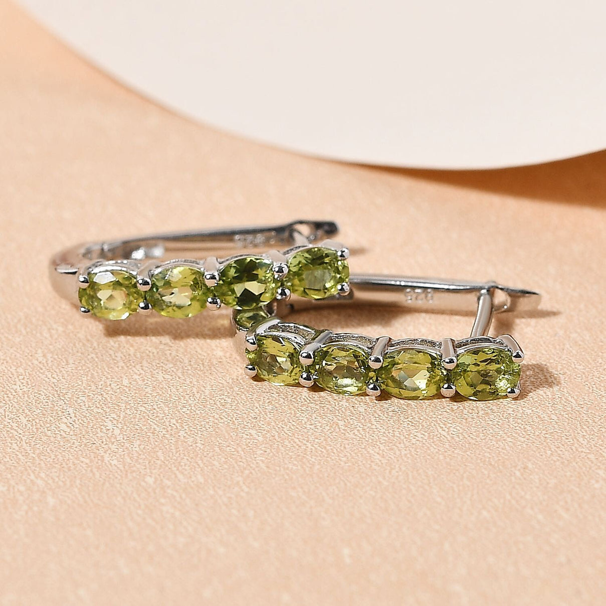 Hebei Peridot August Birthstone Hoop Earrings and Tree of Life Pendant With Chain (Size 20) in Platinum Plated Sterling Silver 221235734 4