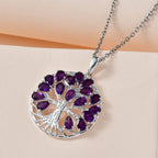 Amethyst Sterling Silver Tree of Life Pendant With Chain (Size 20) 3.17 Ct, Silver Wt. 6.10 GM and Amethyst February Birthstone Hoop Earrings in Sterling Silver with Platinum Plated