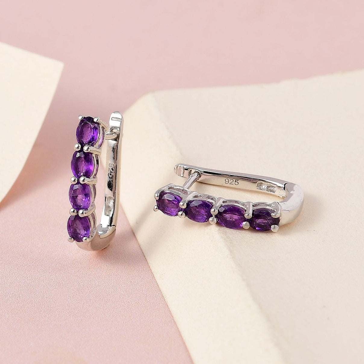 Amethyst February Birthstone Hoop Earrings and Tree of Life Pendant With Chain (Size 20) in Platinum Plated Sterling Silver 221235735 4