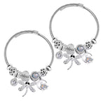 Set of 2 - White Multi Colour Ceramic Beads Enamelled Charms Dragonfly Adjustable Bangle