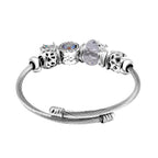 Set of 2 - White Multi Colour Ceramic Beads Enamelled Charms Dragonfly Adjustable Bangle