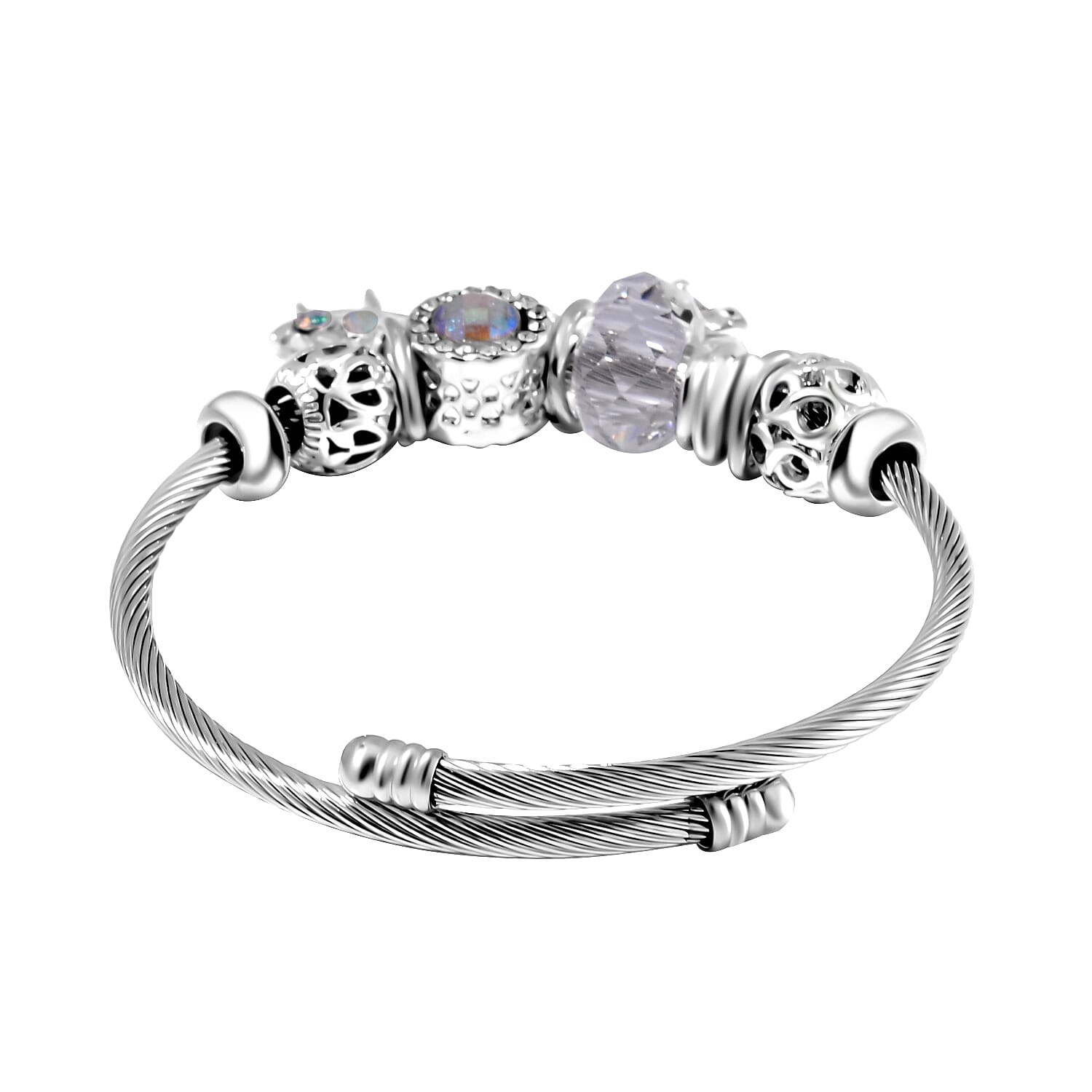 Set of 2 - White Multi Colour Ceramic Beads Enamelled Charms Dragonfly Adjustable Bangle 221235982 3